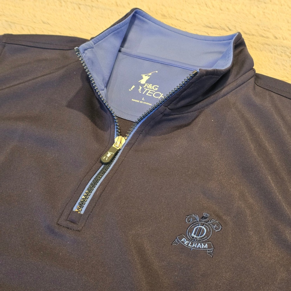 F&G Tech Mens Golf Vest Navy Blue Quarter Zip Pelham Crest Large Stretch L